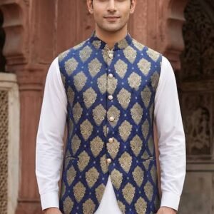 LibasBazar Men's Jamawar Embroidered Waistcoat